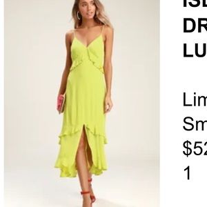 Lulu’s island time green ruffle midi dress size S - new with tags
